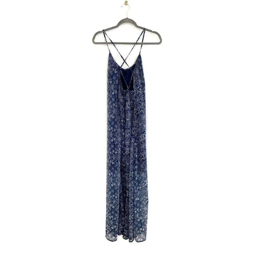Lulus Sky Train Navy Blue Print Maxi Dress Size M - Picture 7 of 8
